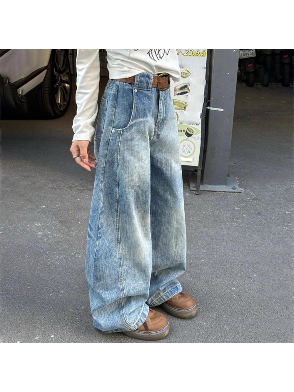 Women's Light Blue Vintage Oversized Jeans Fashion Grunge Causal Straight Leg - Picture 2 of 6